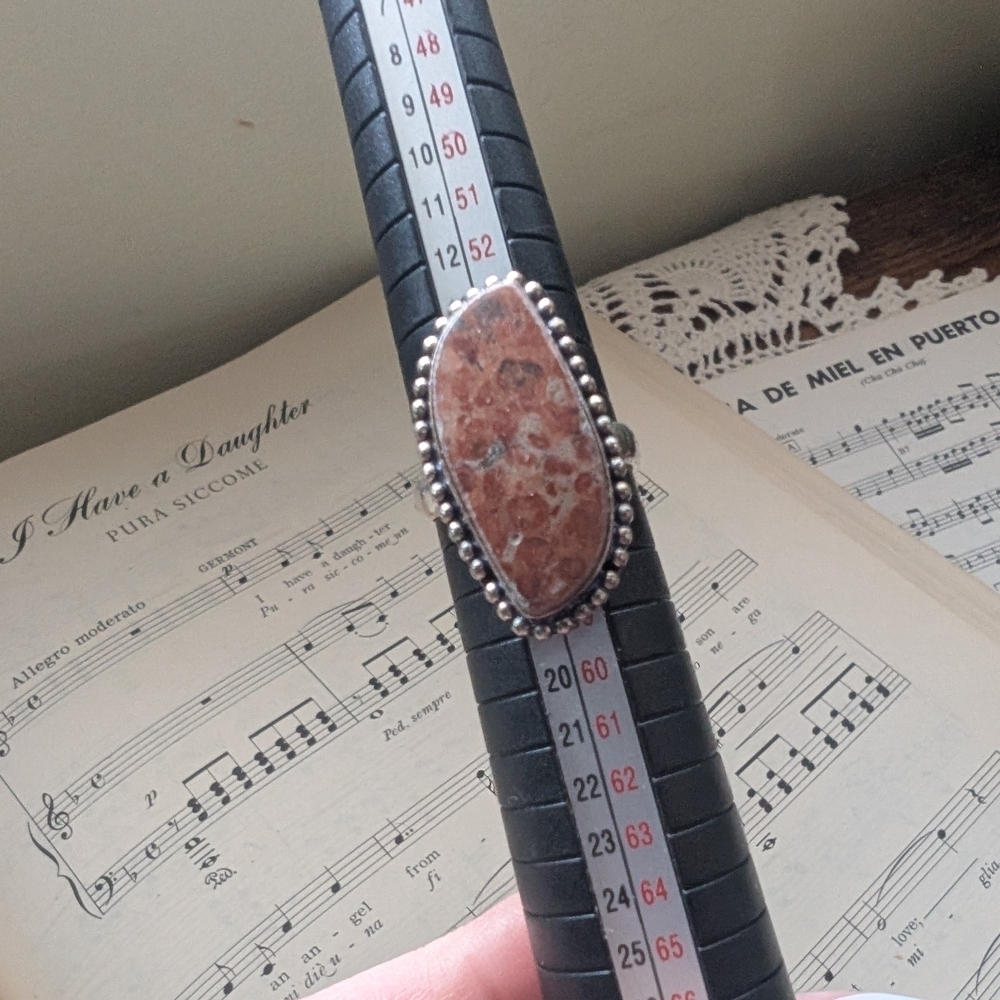 Unique Stone Ring with Beaded Edge Adjustable